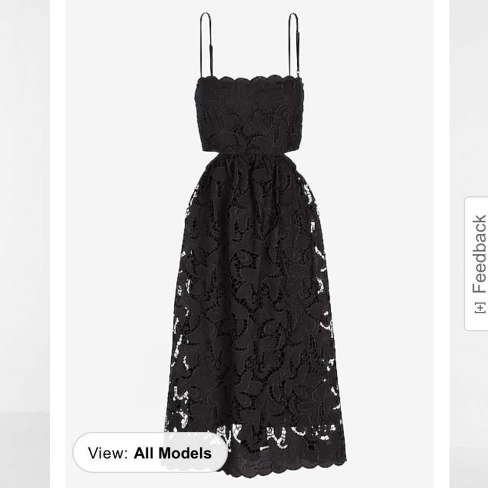 NWT Express Lace Bow Tie Back Side Cutout Black Midi Dress